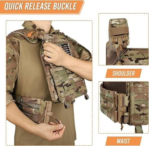 Tactical Airsoft Vest Adjustable & Lightweight Laser-Cutting Cummerbund and Shoulder Quick Release